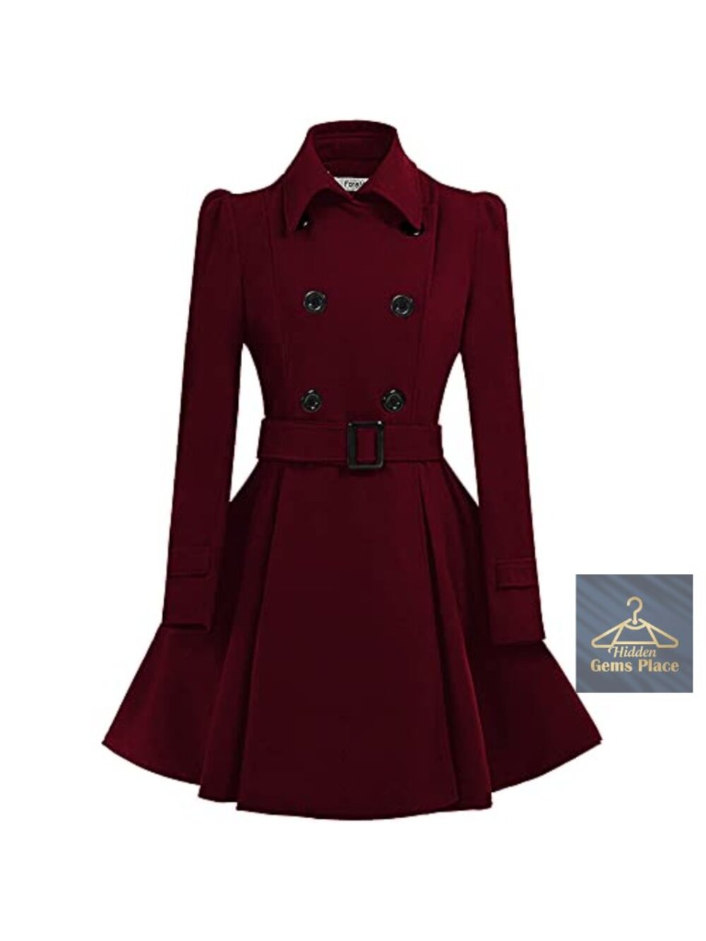 Women's Wool Pea Coat Double Breasted Belted Long Sleeve